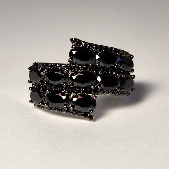 VTG NIB 925 Black Spinel ByPass "Hauntingly Glam" Ring 8.89ctw - Picture 4 of 11